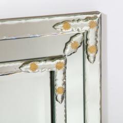 Mid Century Venetian Beveled Mirror w Gold Sunburst Etchings Mirror Appliques - 1733218