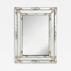 Mid Century Venetian Beveled Mirror w Gold Sunburst Etchings Mirror Appliques - 1734222