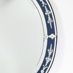 Mid Century Venetian Glass Reverse Etched Oval Mirror w Sapphire Blue Border - 4745239