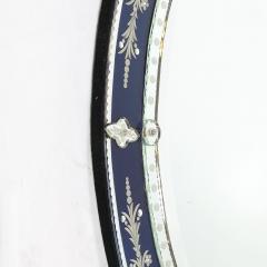 Mid Century Venetian Glass Reverse Etched Oval Mirror w Sapphire Blue Border - 4745250