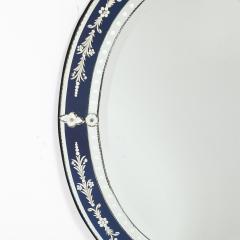 Mid Century Venetian Glass Reverse Etched Oval Mirror w Sapphire Blue Border - 4745251