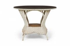 Mid Century Victorian Style White Painted Wicker Wood and Glass Console Table - 4169902