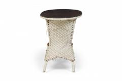 Mid Century Victorian Style White Painted Wicker Wood and Glass Console Table - 4169903