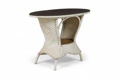 Mid Century Victorian Style White Painted Wicker Wood and Glass Console Table - 4169904