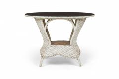 Mid Century Victorian Style White Painted Wicker Wood and Glass Console Table - 4169905