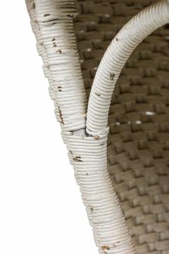 Mid Century Victorian Style White Painted Wicker Wood and Glass Console Table - 4169906