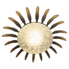Mid Century Vintage Sunburst Glass Brass Pendant - 4616956