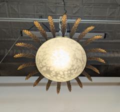 Mid Century Vintage Sunburst Glass Brass Pendant - 4616958