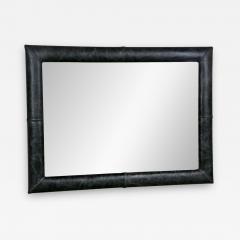 Mid Century Wall Mirror Decorated Distressed Leather Upholstered Frame - 2544763