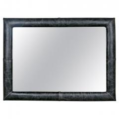 Mid Century Wall Mirror Decorated Distressed Leather Upholstered Frame - 2965746