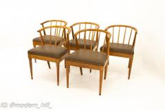 Mid Century Walnut Barrel Dining Chairs with Spindles Set of 5 - 1869572