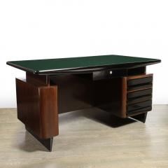 Mid Century Walnut Black Lacquer Desk with a Green Vitrolite Top - 2704903