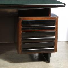 Mid Century Walnut Black Lacquer Desk with a Green Vitrolite Top - 2704916