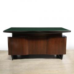 Mid Century Walnut Black Lacquer Desk with a Green Vitrolite Top - 2704944