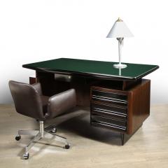 Mid Century Walnut Black Lacquer Desk with a Green Vitrolite Top - 2704946