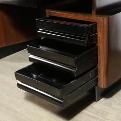 Mid Century Walnut Black Lacquer Desk with a Green Vitrolite Top - 2704965