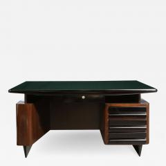 Mid Century Walnut Black Lacquer Desk with a Green Vitrolite Top - 2709579