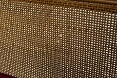 Mid Century Walnut Caned Back and Burgundy Velour Upholstered Entry Bench - 2793277