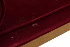 Mid Century Walnut Caned Back and Burgundy Velour Upholstered Entry Bench - 2793284