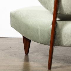 Mid Century Walnut Pale Aquamarine Velvet Slipper Chair by Billy Haines - 3898624