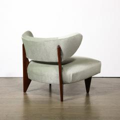 Mid Century Walnut Pale Aquamarine Velvet Slipper Chair by Billy Haines - 3898625
