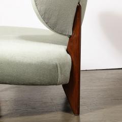 Mid Century Walnut Pale Aquamarine Velvet Slipper Chair by Billy Haines - 3898627