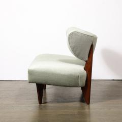 Mid Century Walnut Pale Aquamarine Velvet Slipper Chair by Billy Haines - 3898698