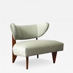 Mid Century Walnut Pale Aquamarine Velvet Slipper Chair by Billy Haines - 3907664