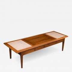 Mid Century Walnut Travertine Coffee Table - 3053087