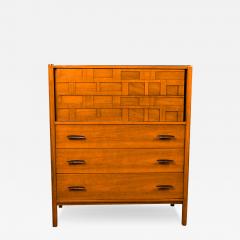 Mid Century Walnut Weave Pattern Tall Dresser - 3281663