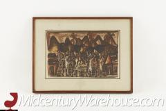 Mid Century Watercolor Village Scene on Paper - 2354863