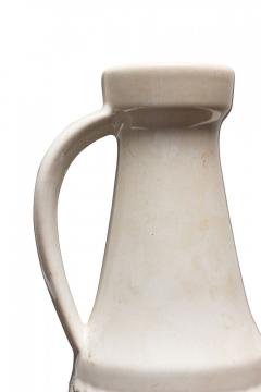 Mid Century West German White Dimpled Band Design Ceramic Handled Vase - 4675719