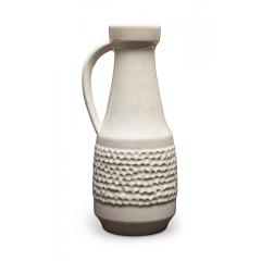 Mid Century West German White Dimpled Band Design Ceramic Handled Vase - 4742176