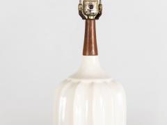 Mid Century White Ceramic and Walnut Table Lamp Denmark 1960s - 3996450