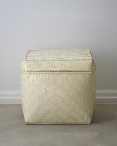 Mid Century White Lacquered Rattan Basket - 2380345