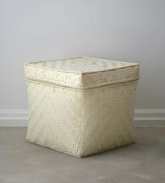 Mid Century White Lacquered Rattan Basket - 2380346