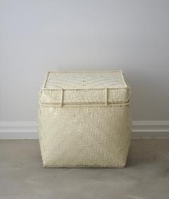 Mid Century White Lacquered Rattan Basket - 2380348