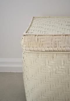 Mid Century White Lacquered Rattan Basket - 2380351
