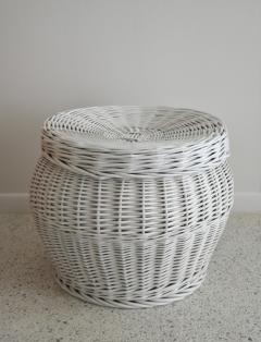 Mid Century White Lacquered Woven Rattan Basket - 2056309