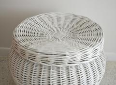 Mid Century White Lacquered Woven Rattan Basket - 2056310