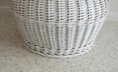 Mid Century White Lacquered Woven Rattan Basket - 2056311