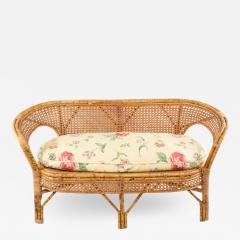Mid Century Wicker Love Seat with Floral Upholstery - 1382896