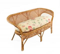 Mid Century Wicker Love Seat with Floral Upholstery - 4665683