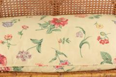 Mid Century Wicker Love Seat with Floral Upholstery - 4665686