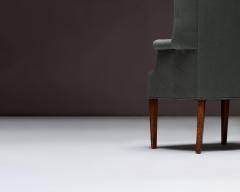 Mid Century Wingback Chair with Brass Buttons United States c 1950 - 4694907