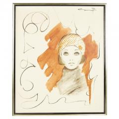 Mid Century Woman in Red Hat Artwork - 2354676