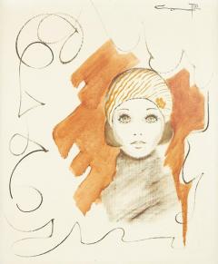 Mid Century Woman in Red Hat Artwork - 2356648