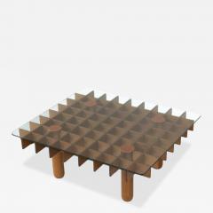 Mid Century Wood and Glass Coffee Table in the style of Gianfranco Frattini - 4634175