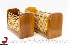 Mid Century Wood and Wicker Desk Organizer Baskets - 2578408