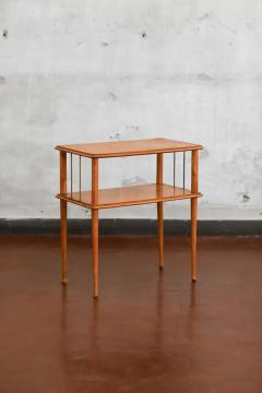 Mid Century Wooden Side Table With Brass Details And Double Shelf - 3707604